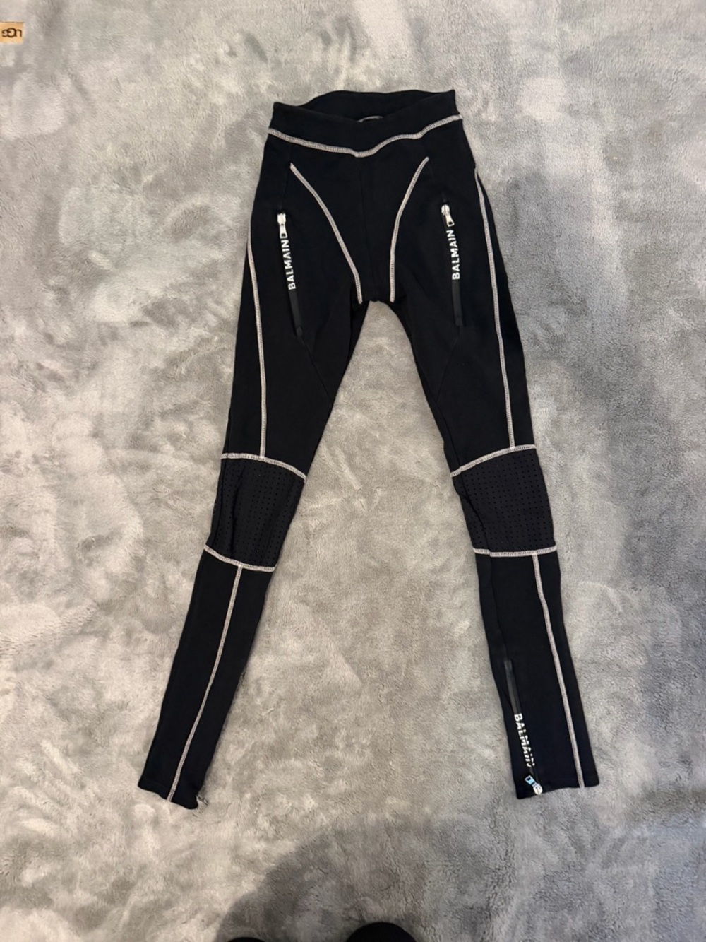 Balmain Black Leggings with White Contrast Stitching